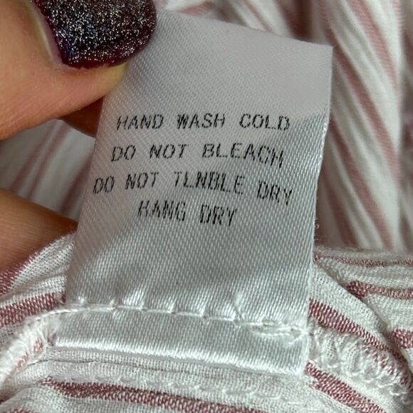 Vestique Pink White Pinstripe Top Ruffle Flutter Sleeve Blouse Open Tie Back S - Picture 11 of 11